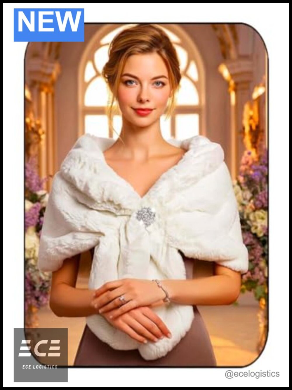 Faux Fur Shawl Wrap Bridal Stole with Brooch Wedding Fur Scarf